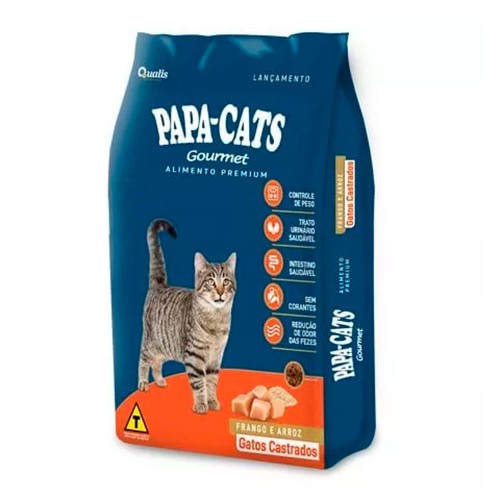 Ração para Gatos Castrados Papa-Cats Gourmet Frango e Arroz 1kg