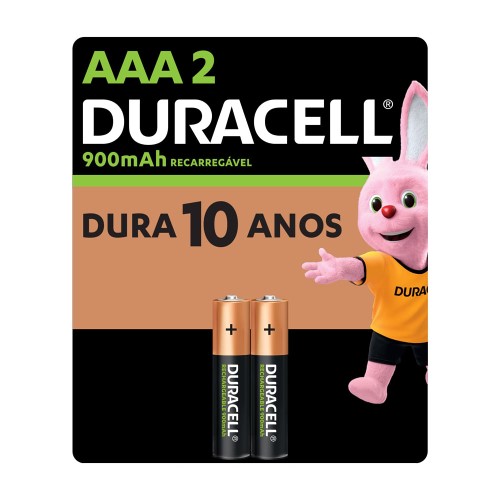 Pilha Recarregável Duracell AAA 900mAh 2 Unidades