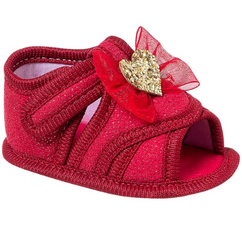 Sandália Peeptoe para bebê Laço Coração Vermelho/Dourado - Keto Baby