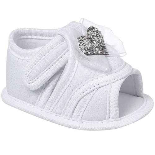 Sandália Peeptoe para bebê Laço Coração Branco/Prata - Keto Baby
