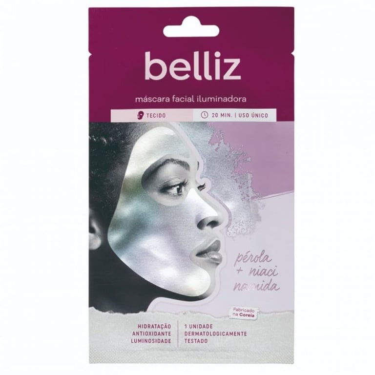 Máscara Facial Iluminadora Belliz Pérola + Niacinamida com 1 unidade