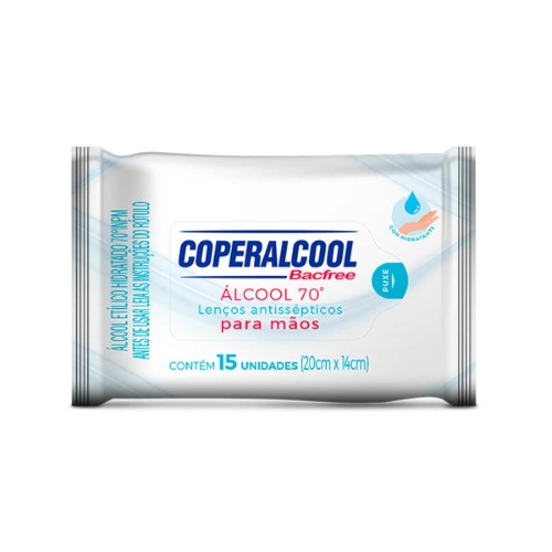 Lenço Antisséptico para as Mãos Coperalcool 70°INPM Bacfree com 15 Unidades