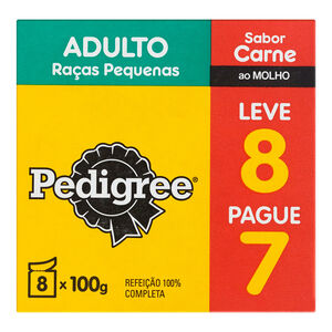 Ração para Cães Adultos Pedigree Raças Pequenas Sabor Carne ao Molho Leve 8 Pague 7 Unidades de 100g cada