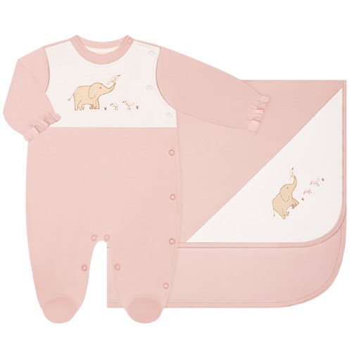 Jogo Maternidade em suedine Antiviral Elefantinha : Macacão longo + Manta - Anjos Baby