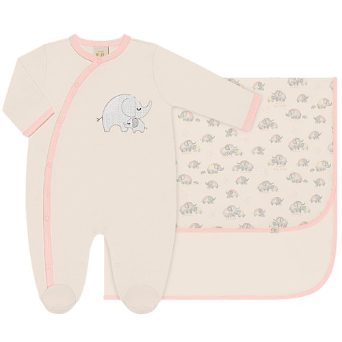 Jogo Maternidade para bebê Elefantinha: Macacão longo + Cueiro em suedine - Anjos Baby 