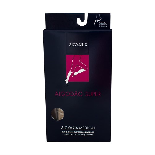 Meia Panturrilha (3/4) Sigvaris Algodão Super 30-40mmHg Tamanho M Longo Ponteira Aberta Cor Bege