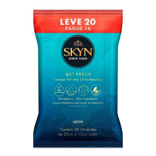 Lenço Umedecido Íntimo Skyn Get Fresh com 20 unidades