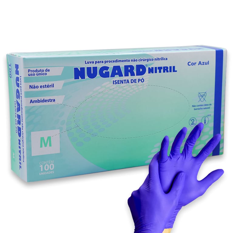Luva para Procedimento Nitrílica Sem Pó Azul - Nugard 