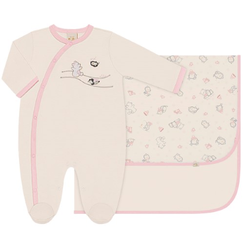 Jogo Maternidade para bebê Pinguinzinha: Macacão longo + Cueiro em suedine - Anjos Baby