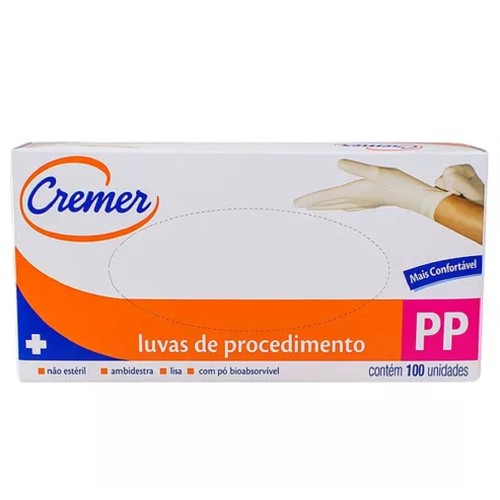 Luva De Látex Para Procedimentos Cremer Descartável Não Estéril Tamanho Pp Com 100 Unidades