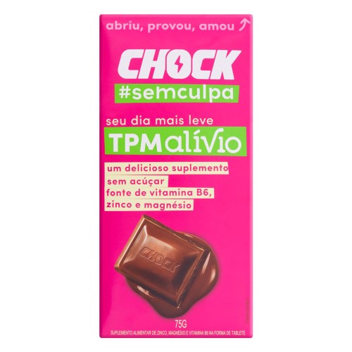 Suplemento Alimentar Tablete Chocolate ao Leite Chock TPM Alívio 75g