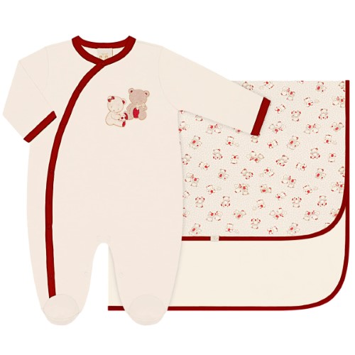 Jogo Maternidade para bebê Ursinha: Macacão longo + Cueiro em suedine - Anjos Baby 