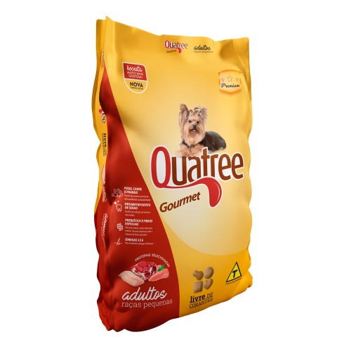 Ração Quatree Gourmet para Cães Adultos Raças Pequenas Sabor Peixe, Carne e Frango 1Kg