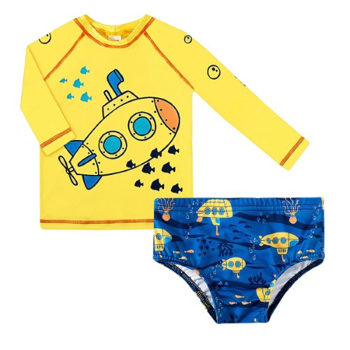 Conjunto de banho para bebê Submarino Azul: Camiseta Surfista + Sunga - Tip Top