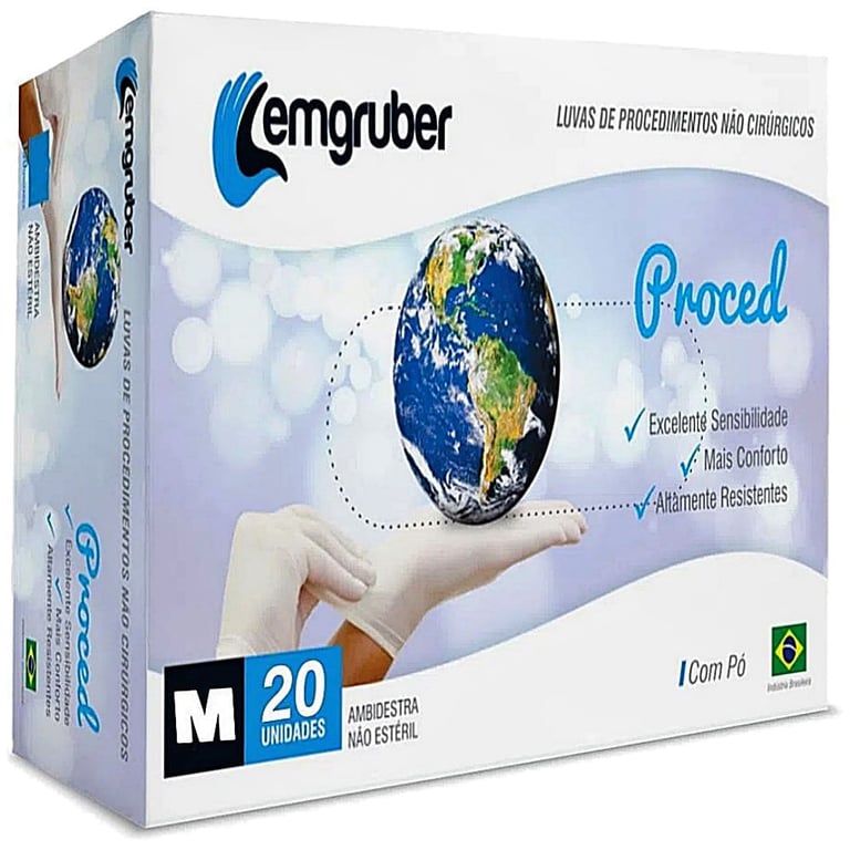 Luva de Látex Descartável Lemgruber Proced Com Pó Tamanho M 20 Unidades