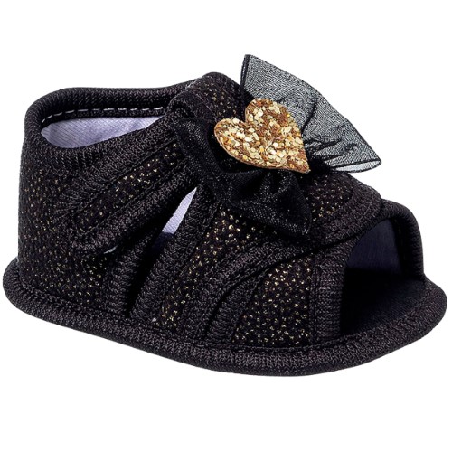 Sandália Peeptoe para bebê Laço Coração Preto/Dourado - Keto Baby 