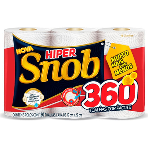 Papel Toalha Snob Hiper Folha Dupla Com 360 Folhas