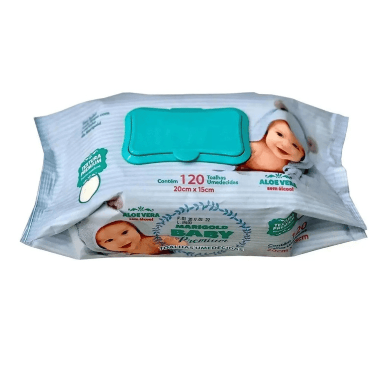 Toalhas Umedecidas Marigold Baby Premium pacote com 120 unidades