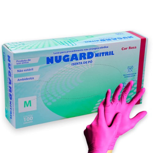 Luva para Procedimento Nitrílica Sem Pó Rosa - Nugard