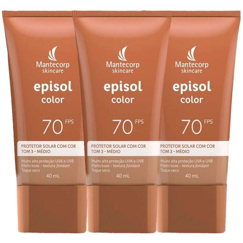 Mantecorp Skincare Episol Kit com 3 Unidades – Protetor Solar com Cor FPS70 – Médio 40ml