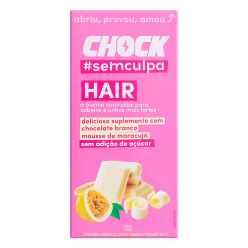 Suplemento Alimentar Tablete Chocolate Branco e Mousse de Maracujá Chock Hair 75g