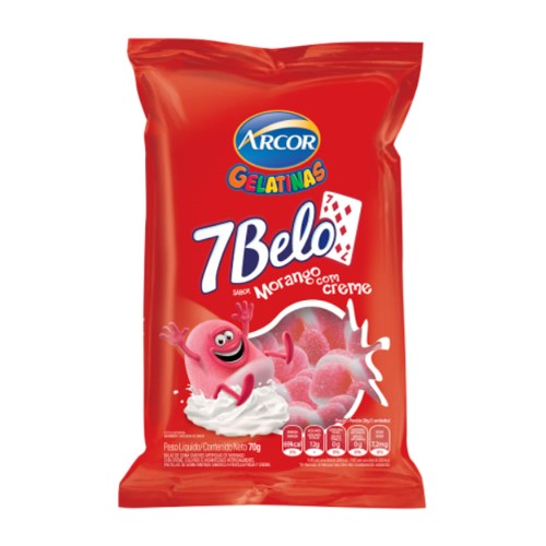 Bala Arcor 7 Belo Gelatina Sabor Morango 70g