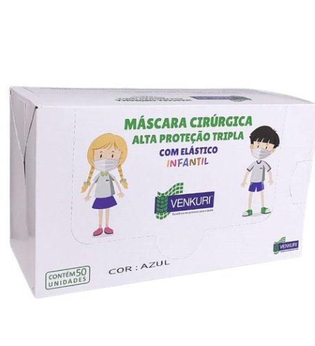 Máscara Cirúrgica Descartável Infantil Azul 50 Unidades