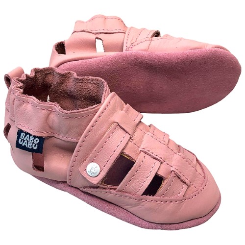 Sandália Franciscana para bebê em couro Eco Rosa - Babo Uabu 