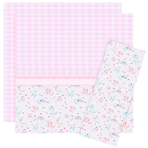 Jogo de lençol para berço em tricoline 150 Fios Animais Rosa - Fisher Price