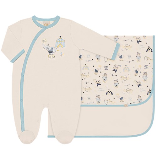 Jogo Maternidade para bebê Circo: Macacão longo + Cueiro em suedine - Anjos Baby