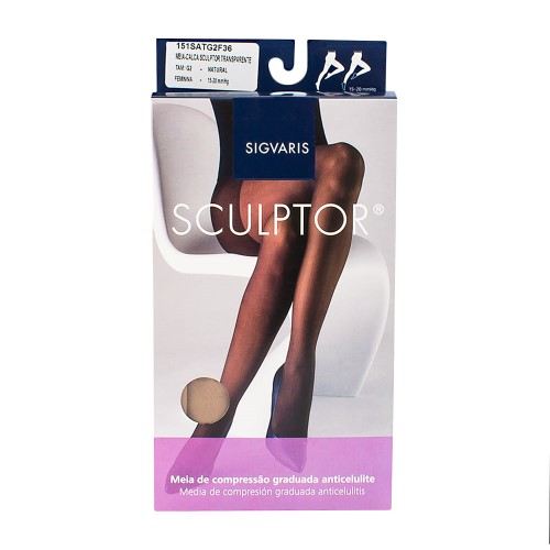 Meia Calça Anticelulite Sigvaris Sculptor 15-20mmHg G (Tamanho Grande) Longo (G2) Cor Natural Ponteira Fechada