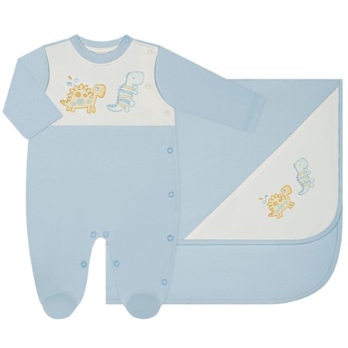 Jogo Maternidade em suedine Antiviral Dino: Macacão longo + Manta - Anjos Baby 