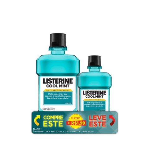 Enxaguante Bucal Listerine Cool Mint Hortelã Leve 500ml Pague 350ml + R$ 1,99 Leve 250ml