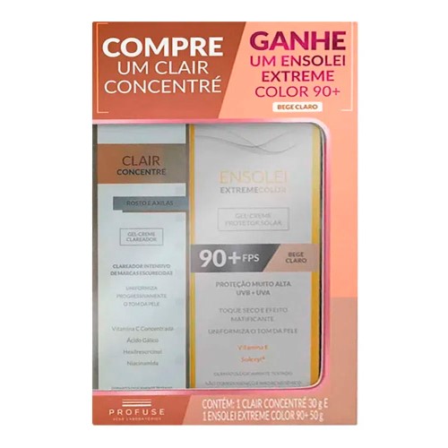 Gel Creme Clareador Profuse Clair Concentré 30g + Gel Creme Protetor Solar Profuse Ensolei Extreme 90+ Color Bege Claro50g