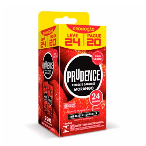 Preservativo Prudence Cores e Sabores Morango Leve 24 Pague 20 Unidades