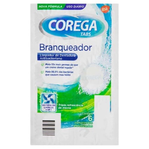 Limpador De Dentadura Corega Tabs Branqueador Gsk 6 Comprimidos Efervescentes