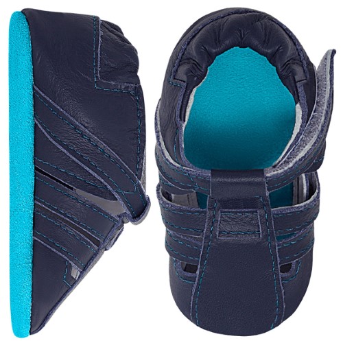 Sandália Tiras para bebê em couro Eco Marinho - Babo Uabu