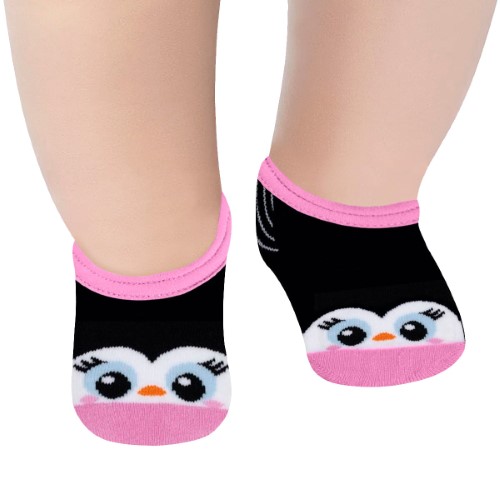 Meia Sapatilha atoalhada para bebê Pinguim Rosa - Lupo 