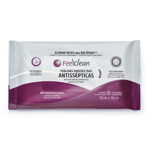 Toalhas Umedecidas FeelClean Antissépticas 16 Unidades
