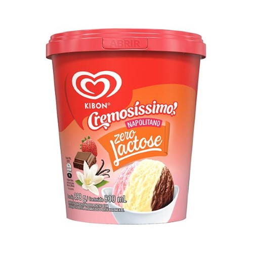 Sorvete Kibon Zero Lactose Napolitano 800ml