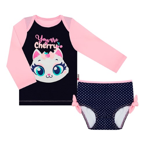 Conjunto de banho para bebê Gata Cereja: Camiseta Surfista + Calcinha - Puket 