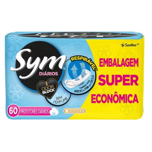 Protetor Diário Sym sem com Fragrância 60 Unidades Embalagem Econômica