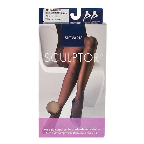 Meia Calça Anticelulite Sigvaris Sculptor 15-20mmHg G (Tamanho Grande) Curto (G1) Cor Natural Ponteira Fechada