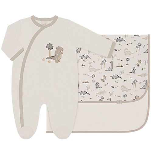 Jogo Maternidade para bebê Dino: Macacão longo + Cueiro em suedine - Anjos Baby