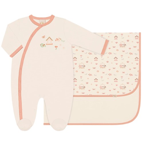 Jogo Maternidade para bebê Birds: Macacão longo + Cueiro em suedine - Anjos Baby