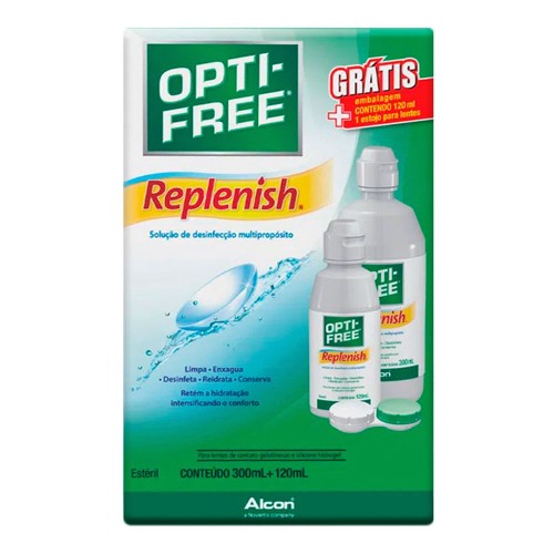 Opti Free Alcon Replenish 300ml grátis 120ml E Estojo