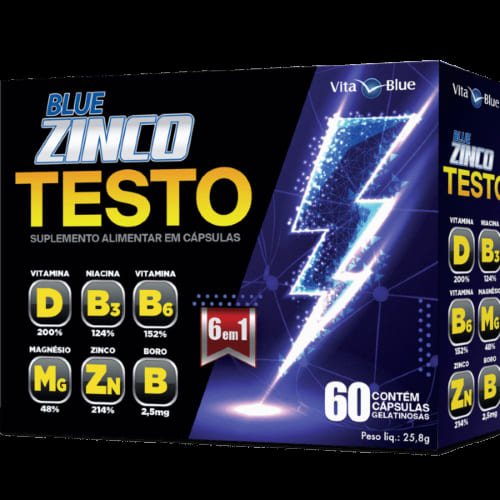 Suplemento Alimentar Blue Zinco Testo 6 em 1 60 Capsulas Gelatinosas