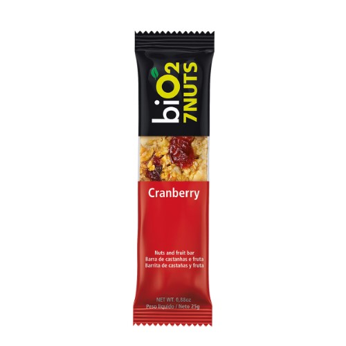 Barra de Castanhas e Frutas biO2 7Nuts Cranberry com 25g