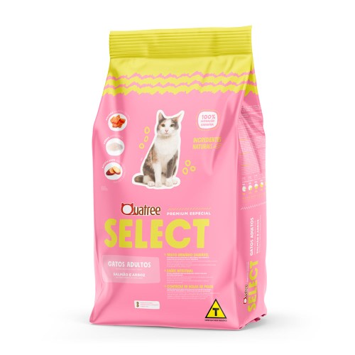 Ração para Gato Quatree Select Adulto Sabor Salmão e Arroz 3Kg