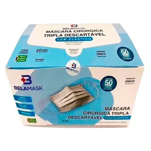 Máscara Descartável Cirúrgica Tripla Belamask 50 Unidades